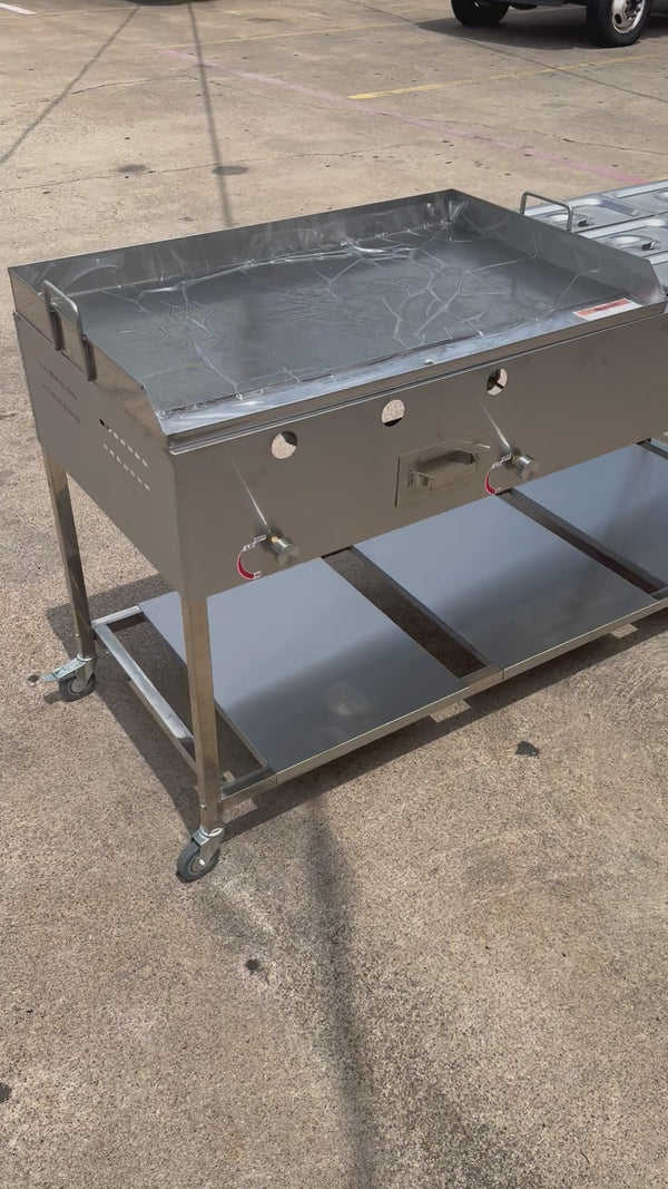 36” x 22” Griddle Flat Top Food Cart with 6 Pan Steam Table